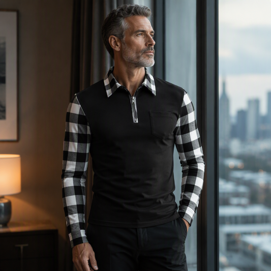 👔🔥 ¡50% OFF POR TIEMPO LIMITADO! Camisa de Media Cremallera para Hombre – Diseño a Cuadros en Contraste, Tejido Suave y Estilo Retro Casual ✨
