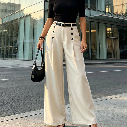 Pantalones de pierna ancha elegantes de doble botonadura para mujer