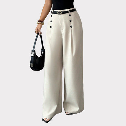 Pantalones de pierna ancha elegantes de doble botonadura para mujer