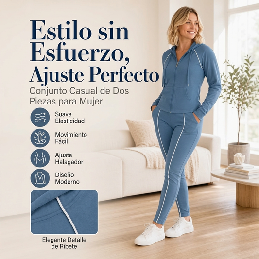 Conjunto de sudadera con capucha y cremallera deportiva y pantalones para mujer