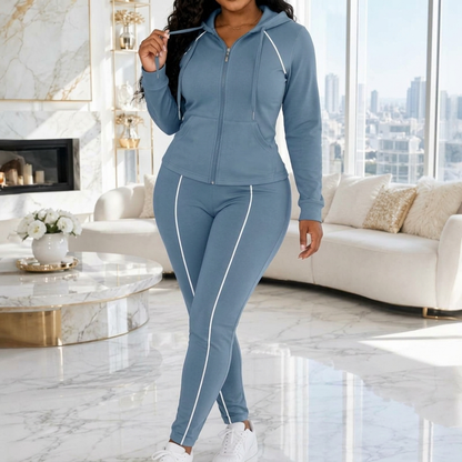 Conjunto de sudadera con capucha y cremallera deportiva y pantalones para mujer