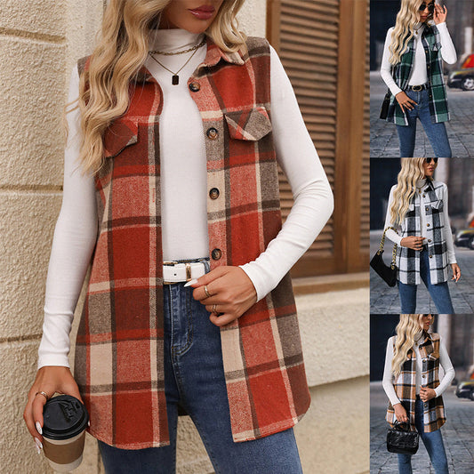 🧥🔥 ¡50% OFF POR TIEMPO LIMITADO! Chaleco de Cuadros para Mujer – Largo Medio, Ligero y Cálido, Ideal para Capas y Looks Elegantes ✨