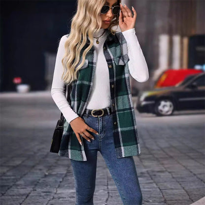 🧥🔥 ¡50% OFF POR TIEMPO LIMITADO! Chaleco de Cuadros para Mujer – Largo Medio, Ligero y Cálido, Ideal para Capas y Looks Elegantes ✨
