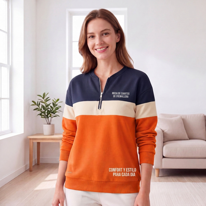 🧥🔥 ¡50% OFF POR TIEMPO LIMITADO! Sudadera de Media Cremallera para Mujer con Bloques de Color – Cálida, Cómoda, Moderna y Fácil de Combinar ✨