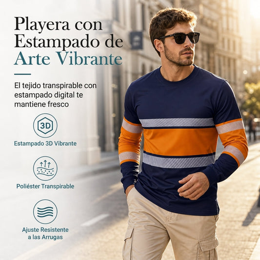 Camiseta informal de manga larga para hombre