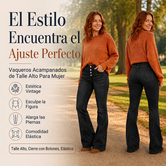 Jeans acampanados elásticos de cintura alta para mujer