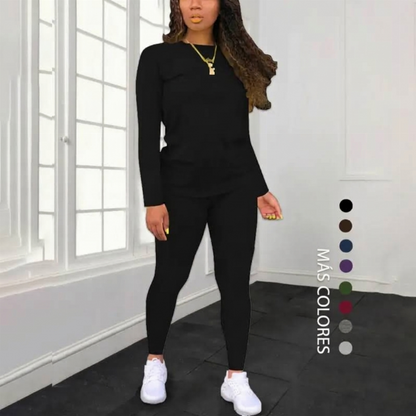 Conjunto de 2 piezas para mujer: top de manga larga y pantalones