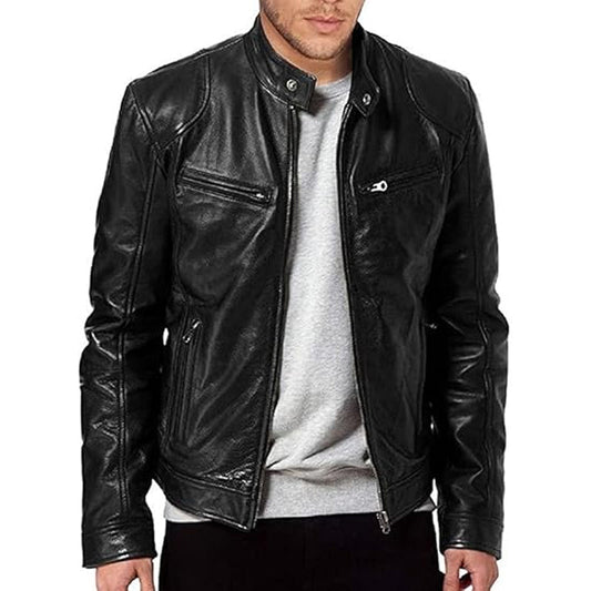 🧥🔥 ¡50% OFF POR TIEMPO LIMITADO! Chaqueta de Cuero PU para Hombre – Cuello Mao, Corte Entallado, Resistente al Agua y Estilo Versátil ✨