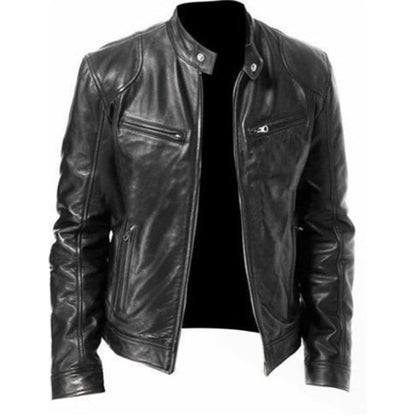 🧥🔥 ¡50% OFF POR TIEMPO LIMITADO! Chaqueta de Cuero PU para Hombre – Cuello Mao, Corte Entallado, Resistente al Agua y Estilo Versátil ✨