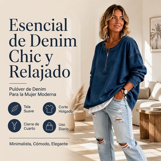 👚🔥 ¡50% OFF POR TIEMPO LIMITADO! Jersey Vaquero de Manga Larga para Mujer con Media Cremallera – Cómodo, Moderno y Fácil de Combinar ✨