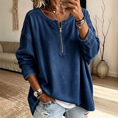 👚🔥 ¡50% OFF POR TIEMPO LIMITADO! Jersey Vaquero de Manga Larga para Mujer con Media Cremallera – Cómodo, Moderno y Fácil de Combinar ✨