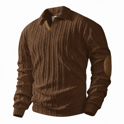 🧶🔥 ¡50% OFF POR TIEMPO LIMITADO! Jersey de Punto Trenzado para Hombre – Cálido, Corte Relajado, Parches de Codo y Estilo Vintage ✨