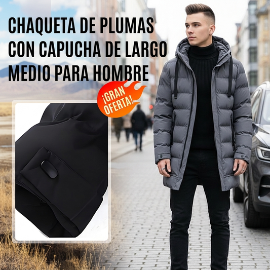 🧥🔥 ¡50% OFF POR TIEMPO LIMITADO! Chaqueta Acolchada con Capucha para Hombre – Cálida, Impermeable al Viento y de Largo Medio ❄️