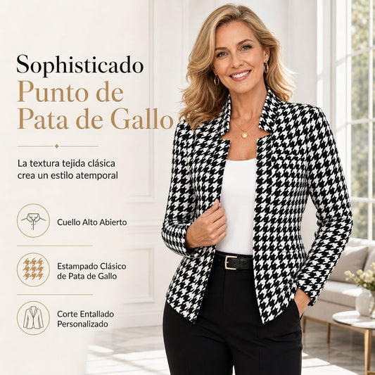 🧥🔥 ¡50% OFF POR TIEMPO LIMITADO! Abrigo de Punto con Estampado Pied de Poule para Mujer – Entallado, Cómodo y Elegante ✨
