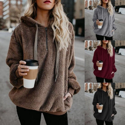 🧥🔥 ¡50% OFF POR TIEMPO LIMITADO! Sudadera con Capucha de Media Cremallera para Mujer – Suave, Cálida, Holgada y Cómoda ❄️✨