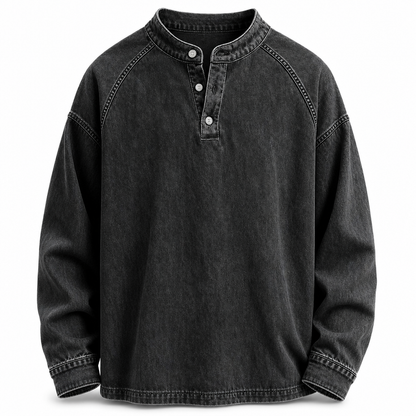 👕🔥 ¡50% OFF POR TIEMPO LIMITADO! Sudadera Vintage Henley para Hombre – Tejido Grueso, Corte Holgado, Suave y con Estilo Retro ✨