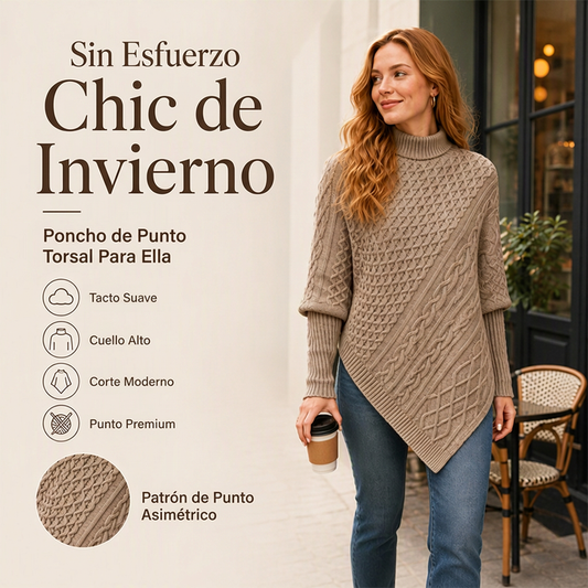 Jersey poncho de punto trenzado para mujer