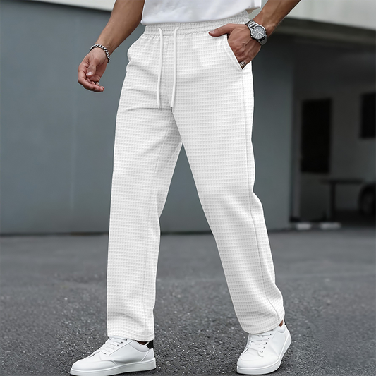 Pantalones casuales de punto gofrado con cordón para hombre