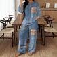 🔥 ¡50% OFF POR TIEMPO LIMITADO! 👖 Conjunto Mujer de Estampado Vaquero con Top y Pantalón de Pierna Ancha – Cómodo, Retro y Elegante ✨