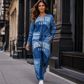 🔥 ¡50% OFF POR TIEMPO LIMITADO! 👖 Conjunto Mujer de Estampado Vaquero con Top y Pantalón de Pierna Ancha – Cómodo, Retro y Elegante ✨