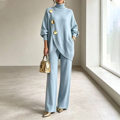 ✨🔥 ¡50% OFF POR TIEMPO LIMITADO! Conjunto Elegante de Cuello Alto y Pantalón de Pierna Ancha para Mujer – Cómodo y Sofisticado 👗