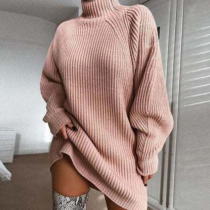 Vestido de punto de cuello alto cómodo para mujer