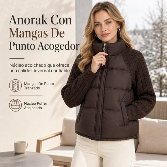Abrigo de algodón corto de invierno para mujer, con cuello alto, tejido de trenza, diseño de parches, mangas largas, acolchado, grueso y cálido