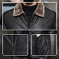 Elegante Chaqueta de Cuero Forrada de Felpa Cálida para Hombres