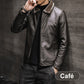 Elegante Chaqueta de Cuero Forrada de Felpa Cálida para Hombres