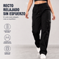 Pantalones cargo de mujer de corte relajado de pernera recta con cintura elástica con cordón y bolsillos utilitarios laterales