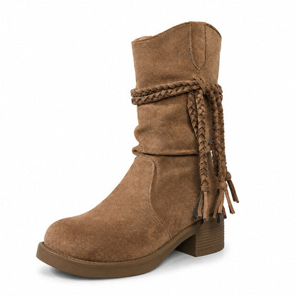🔥 ¡50% OFF POR TIEMPO LIMITADO! 👢 Botines Mujer de Tobillo con Flecos y Tacón Grueso – Estilo Vaquero, Cómodo y Elegante ✨