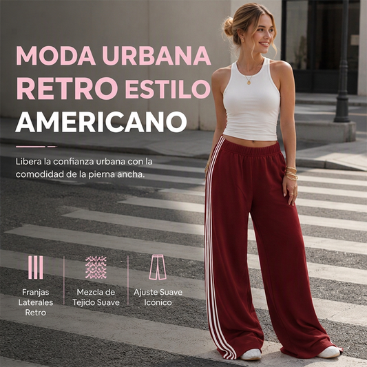 Pantalones de chándal de pierna ancha para mujer con rayas laterales