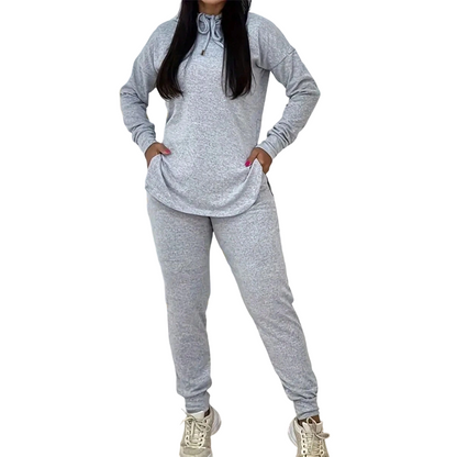 Conjunto de chándal casual de 2 piezas de color liso para mujer