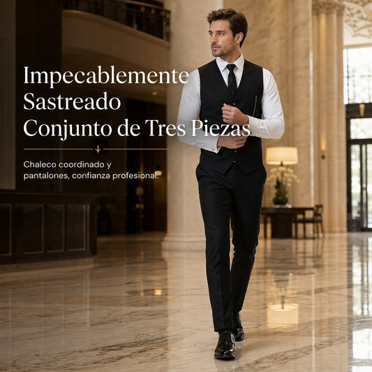 Conjunto de traje formal de 3 piezas de corte ajustado para hombre