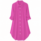 Camisa formal de satén de color liso para mujer con botones y mangas de diseño moderno