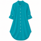 Camisa formal de satén de color liso para mujer con botones y mangas de diseño moderno
