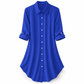 Camisa formal de satén de color liso para mujer con botones y mangas de diseño moderno