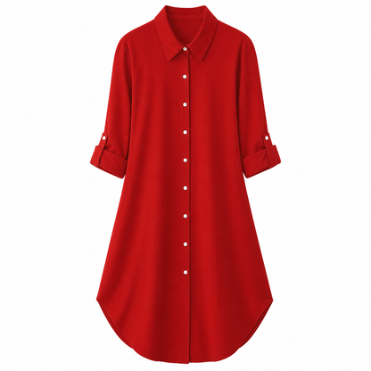 Camisa formal de satén de color liso para mujer con botones y mangas de diseño moderno