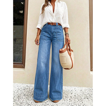 🔥 ¡50% OFF POR TIEMPO LIMITADO! 👖 Vaqueros de Pata Recta para Mujer – Talle Alto, Elásticos y Elegantes para Todo el Día ✨