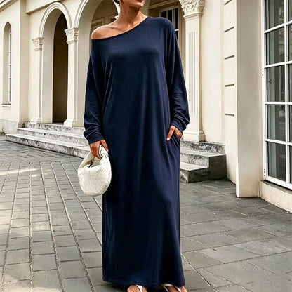 🔥 ¡50% OFF POR TIEMPO LIMITADO! 👗 Vestido Maxi Mujer de Manga Larga con Hombros Descubiertos – Elegante, Femenino y Sofisticado ✨
