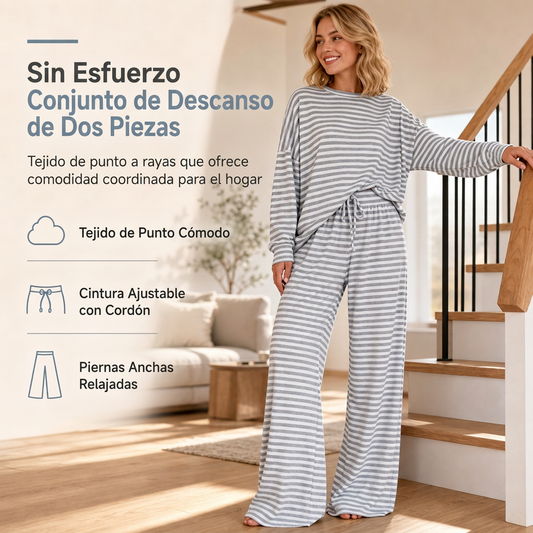 🔥 ¡50% OFF POR TIEMPO LIMITADO! 👚 Conjunto Mujer de Top y Pantalón a Rayas – Cómodo, Elegante y Perfecto para Relajarte ✨