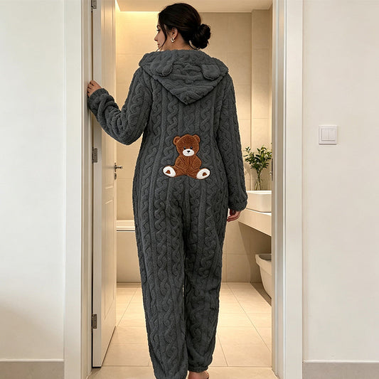 🔥 ¡50% OFF POR TIEMPO LIMITADO! 🧸 Pijama Enterizo Mujer con Capucha de Orejas – Súper Cálido, Suave y Adorable para Invierno ✨