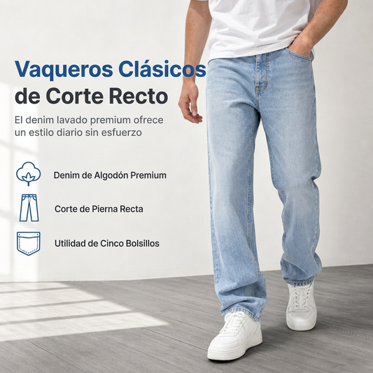 🔥 ¡50% OFF POR TIEMPO LIMITADO! 👖 Vaqueros Hombre de Pierna Recta Clásicos – Denim Cómodo, Flexible y Estilo Vintage ✨