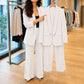 Conjunto de chaqueta de traje de cuello chal y pantalones de pierna ancha para mujer