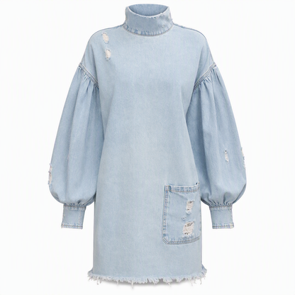 Minivestido de mezclilla de cuello alto oversize para mujer