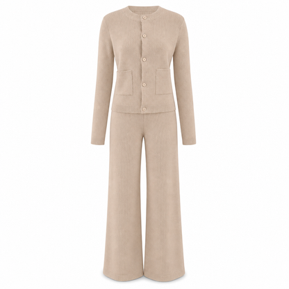 Conjunto casual de 2 piezas para mujer: cárdigan de punto y pantalones de pierna ancha