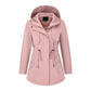 Chaqueta casual cálida de longitud media con capucha para mujer