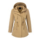 Chaqueta casual cálida de longitud media con capucha para mujer