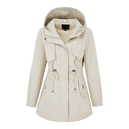 Chaqueta casual cálida de longitud media con capucha para mujer