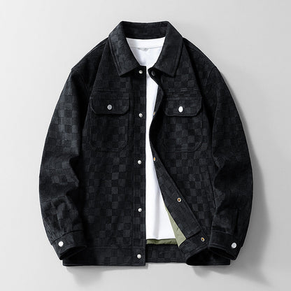 Chaqueta de hombre de ante sintético con patrón de tablero de ajedrez
